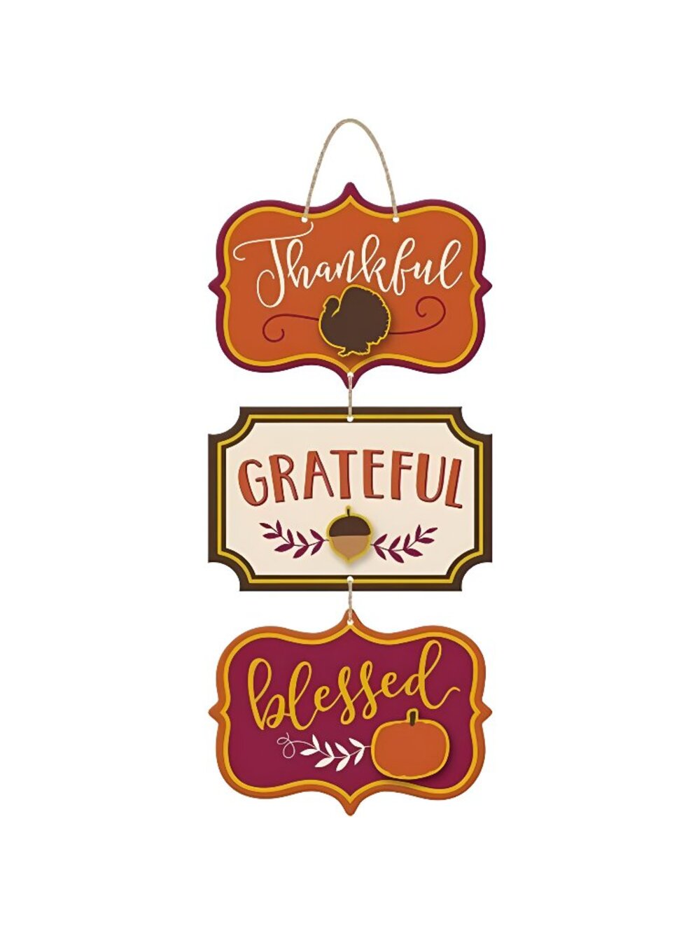 Thankful Grateful Blessed Triple Sign, 18" x 8" | 1 Pc